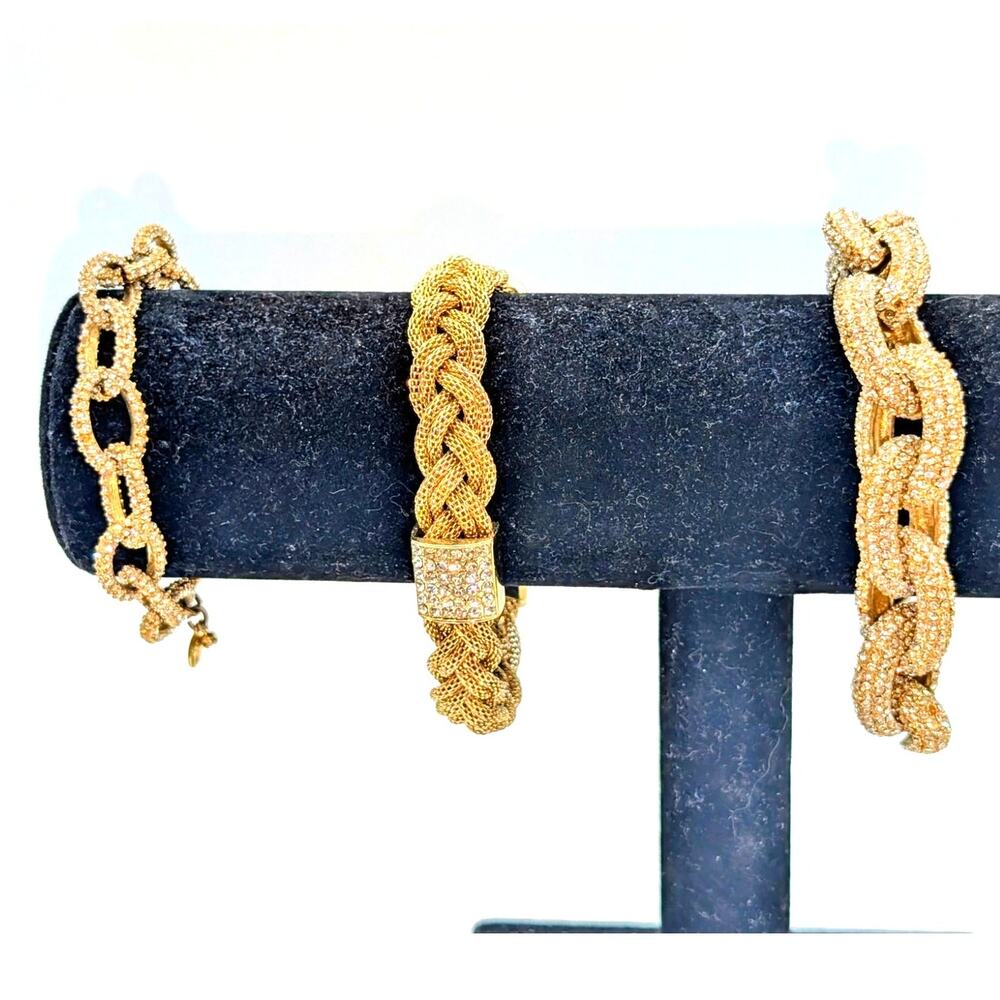 Lot of 3 Gold Tone Rhinestone Chain Link Bracelets J. Crew & Banana Republic